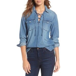 Madewell Chambray Cotton Lace Up Indigo Blue Shirt XS